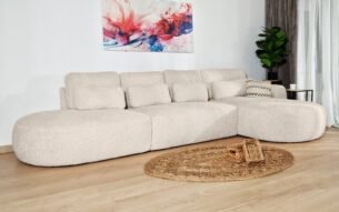 Colțar SORRENTO, culoare bej natural, stofă boucle premium, 360x180cm, dreapta (1,5L+2+OTB)
