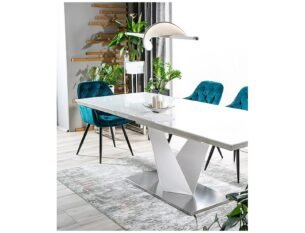 Masa extensibila dining Alaras III, alb/crom, 160/220x90x75 cm - imagine 3