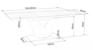 Masa extensibila dining Alaras III, alb/crom, 160/220x90x75 cm - imagine 4