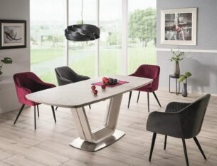 Masa extensibila dining ARMANI, gri cu efect de marmura, 160/220x90x76 cm - imagine 2