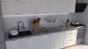 Bucătărie Maria Chenar MDF Alb Fibră 2,6m C0 - imagine 4