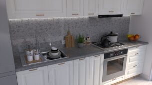 Bucătărie Maria Chenar MDF Alb Fibră 2,0m HC - imagine 3