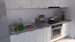 Bucătărie Maria Rame MDF Alb Fibră 3,0m HC - imagine 3