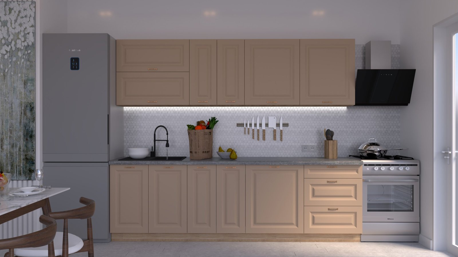 Capp-soft-C0-CHENAR1-scaled-1.jpg Bucătărie Maria Chenar MDF Cappuccino Soft 2,6m C0 - imagine 1