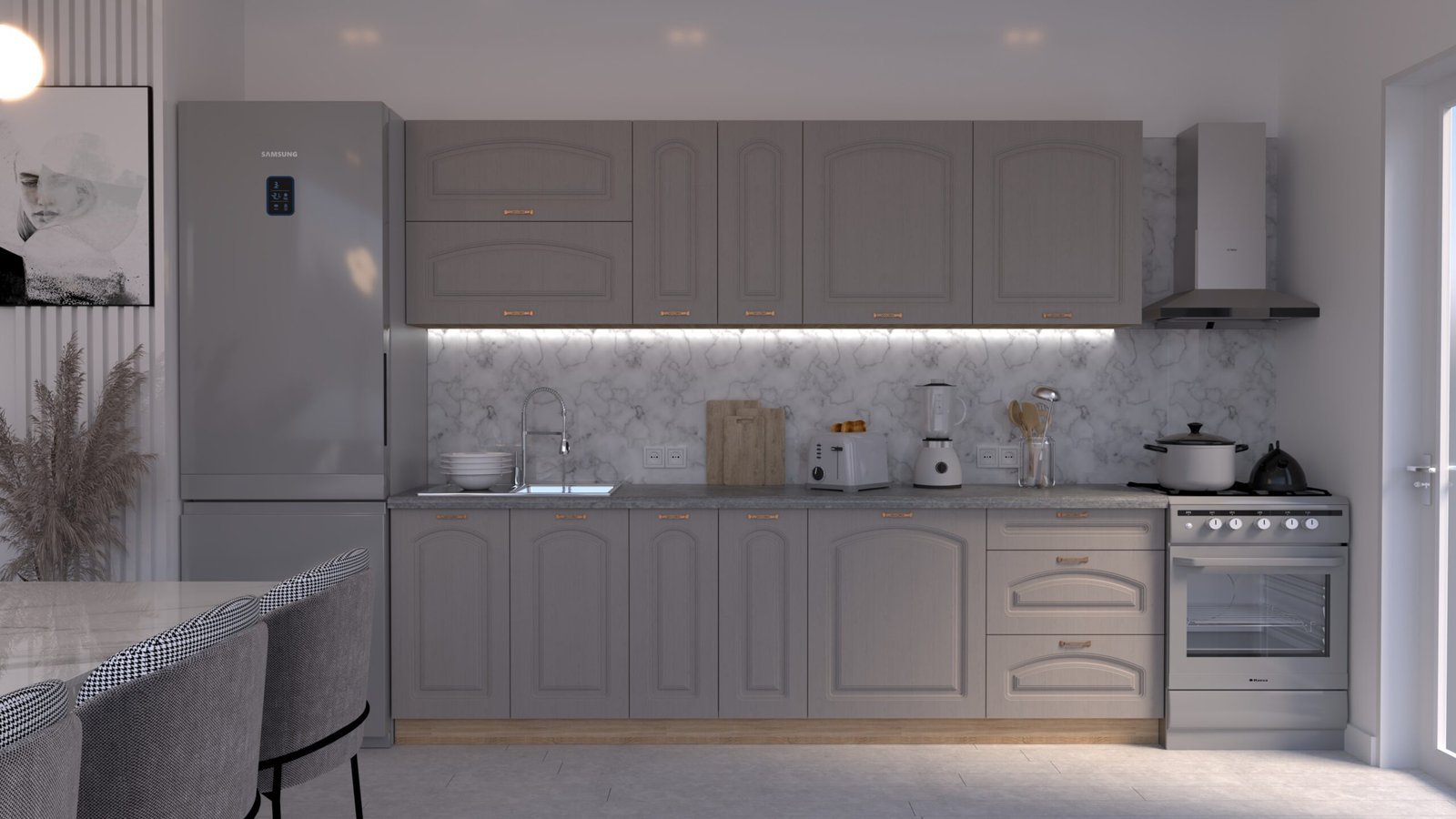 Capp-stejar-C0-CLNEW1-scaled-1.jpg Bucătărie Maria Clasic NEW MDF Cappuccino Fibră 2,6m C0 - imagine 1