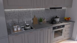 Bucătărie Maria Chenar MDF Cappuccino Fibră 2,0m HC - imagine 3