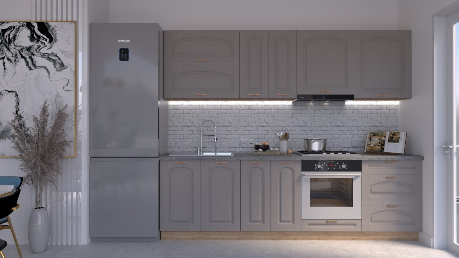 Capp-stejar-HC-CLNEW1-scaled-1.jpg Bucătărie Maria Clasic NEW MDF Cappuccino Fibră 2,6m HC - imagine 1