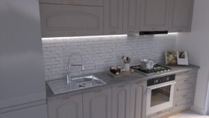 Bucătărie Maria Clasic NEW MDF Cappuccino Fibră 2,6m HC - imagine 4