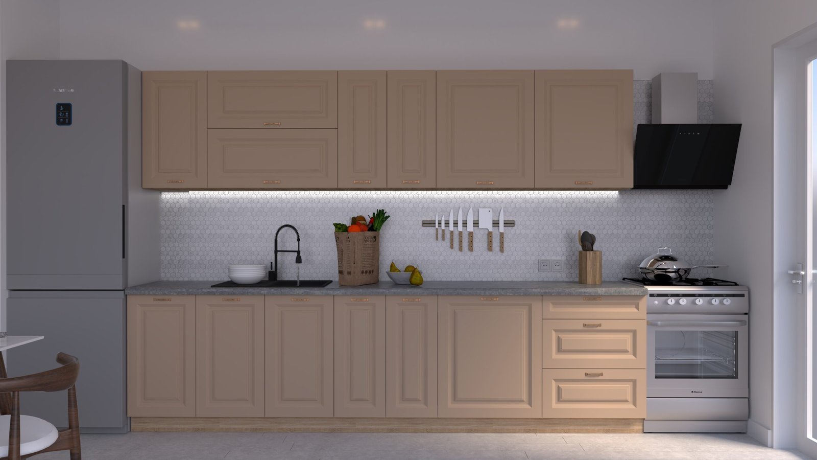 Cappuccino-soft-3m-C0-CHENAR-scaled-1.jpg Bucătărie Maria Chenar MDF Cappuccino Soft 3,0m C0 - imagine 1