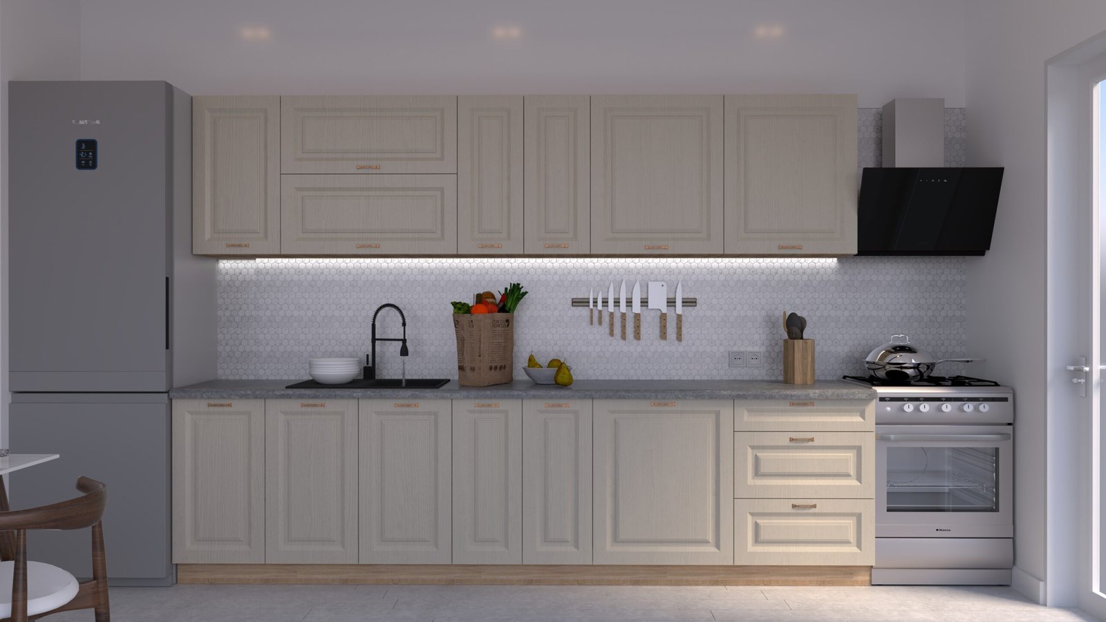 Casmir-stejar-3m-C0-CHENAR-scaled-1.jpg Bucătărie Maria Chenar MDF Cashmir Fibră 3,0m C0 - imagine 1