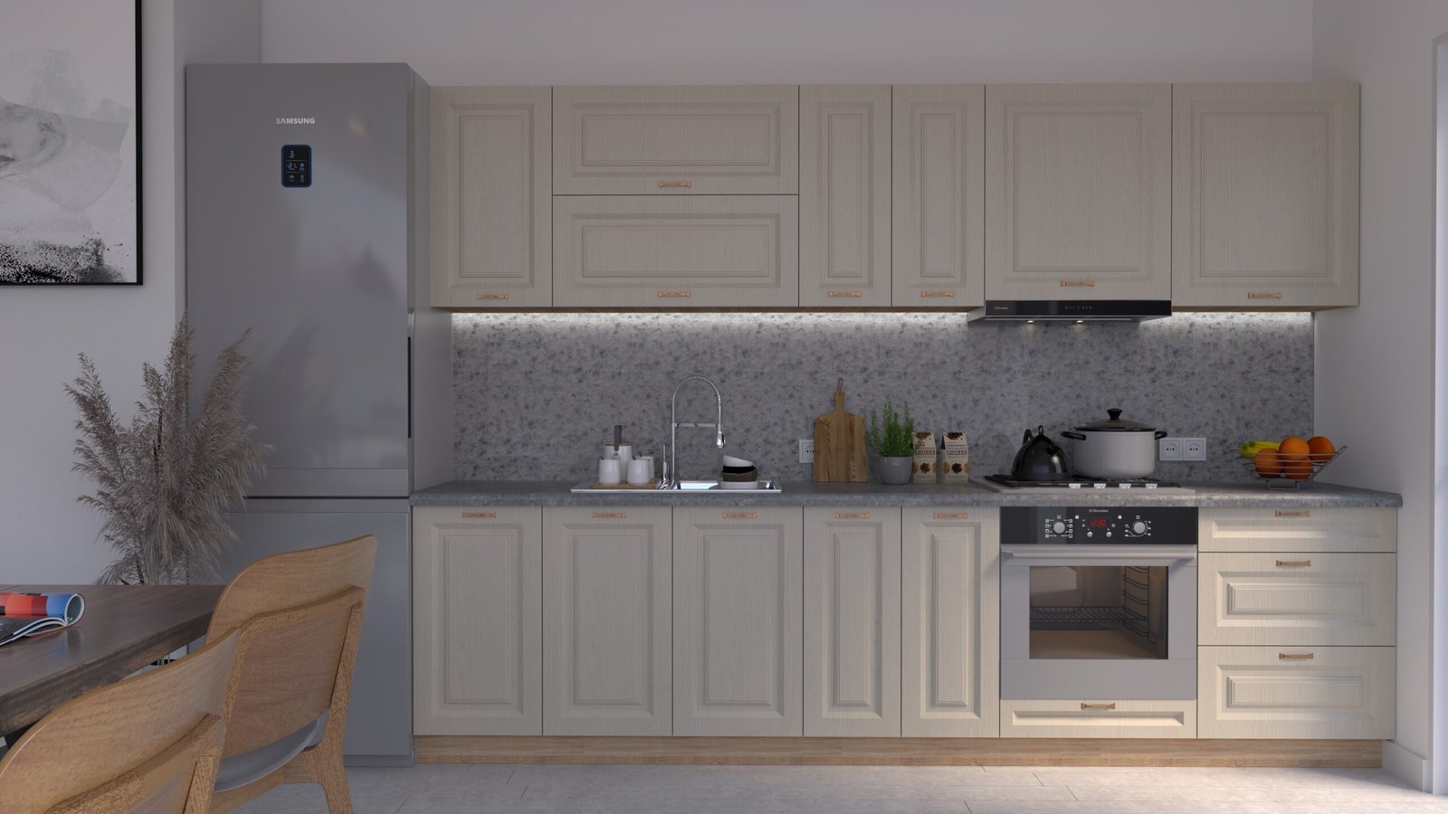 Casmir-stejar-3m-HC-CHENAR-scaled-1.jpg Bucătărie Maria Chenar MDF Cashmir Fibră 3,0m HC - imagine 1