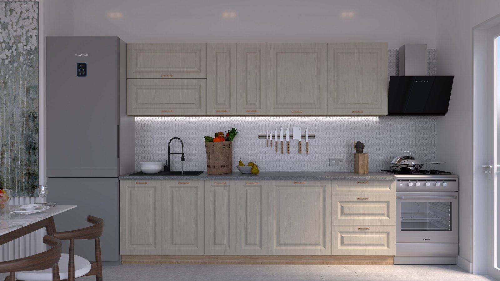 Casmir-stejar-C0-CHENAR1-scaled-1.jpg Bucătărie Maria Chenar MDF Cashmir Fibră 2,6m C0 - imagine 1