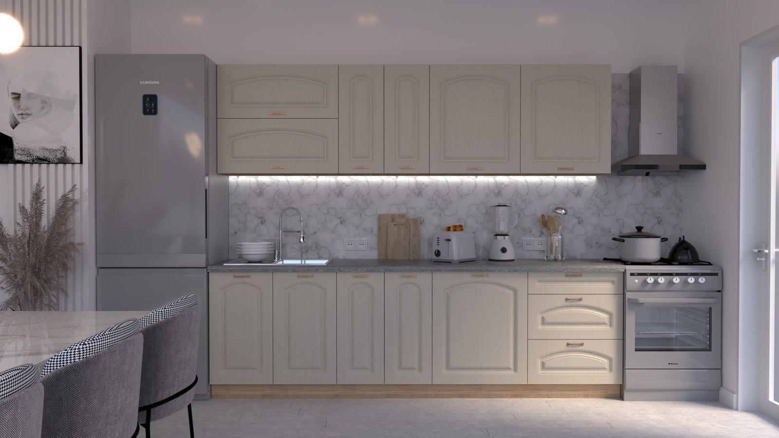 Casmir-stejar-C0-CLNEW1-scaled-1.jpg Bucătărie Maria Clasic NEW MDF Cashmir Fibră 2,6m C0 - imagine 1