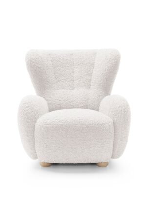Fotoliu CIRO, stofa boucle, culoare alb, 88×100×91 cm