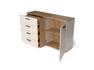 Comoda modernă 1 Usa 4 Sertare, riflaj decorativ, Casmir, FERO, 139 cm - imagine 4