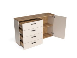 Comoda modernă 1 Usa 4 Sertare, riflaj decorativ, Casmir, FERO, 139 cm - imagine 2