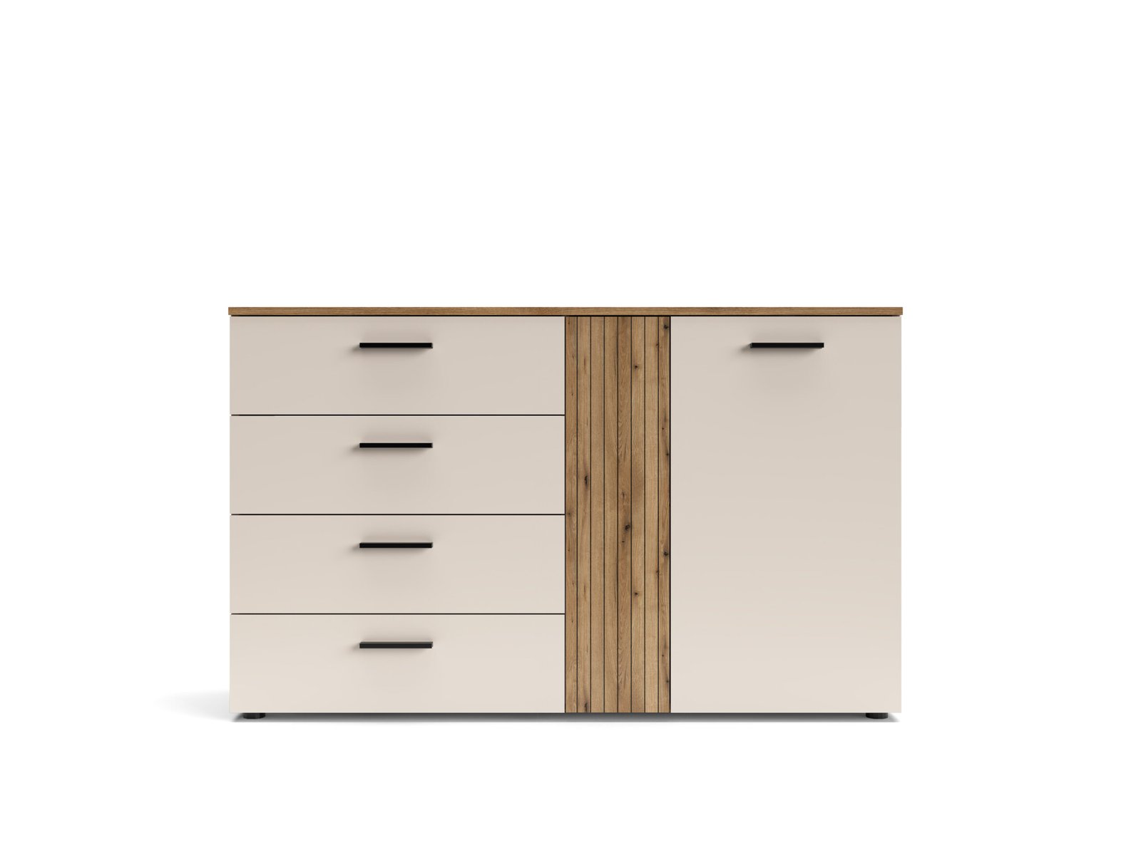 FREZO FR2 Sideboard(2) Comoda modernă 1 Usa 4 Sertare, riflaj decorativ, Casmir, FERO, 139 cm - imagine 1