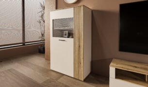 Vitrina modernă, sticla, riflaj decorativ, Casmir, FERO, 90cm - imagine 4