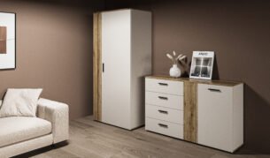 Dulap modern de living, riflaj decorativ, Casmir, FERO, 90cm - imagine 3