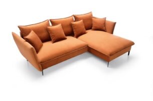 Colțar extensibil GLOSS, spațiu de depozitare, 258x167 cm, culoare portocaliu, stofă catifelată, stanga - imagine 4