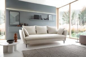 Canapea extensibilă GLOSS, 237 cm, culoare alb, stofă premium impermeabilă, spațiu de depozitare, extensie 205x140cm