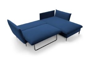 Colțar extensibil GLOSS, spațiu de depozitare, 258x167 cm, culoare albastru, stofă catifelată, stanga - imagine 2