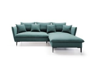 Colțar extensibil GLOSS, spațiu de depozitare, 258x167 cm, culoare verde, stofă catifelată, dreapta