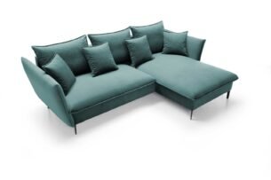 Colțar extensibil GLOSS, spațiu de depozitare, 258x167 cm, culoare verde, stofă catifelată, dreapta - imagine 4