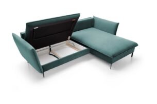 Colțar extensibil GLOSS, spațiu de depozitare, 258x167 cm, culoare verde, stofă catifelată, dreapta - imagine 5