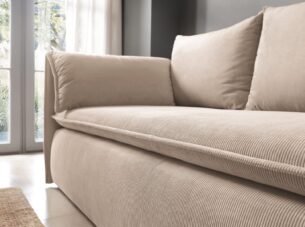 Canapea extensibilă GOLD, 218 cm, culoare bej, stofă velur raiat, spațiu de depozitare, extensia 200x135 cm - imagine 5