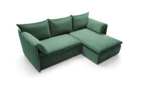 Colțar extensibil GOLD, spațiu de depozitare, 230x166 cm, culoare verde, stofă catifelată, dreapta - imagine 4