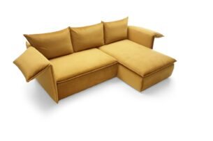 Colțar extensibil GOLD, spațiu de depozitare, 230x166 cm, culoare galben, stofă catifelată, stanga - imagine 5