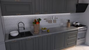 Bucătărie Maria Chenar MDF Grafit Fibră 2,0m C0 - imagine 3