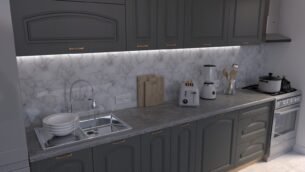 Bucătărie Maria Clasic NEW MDF Grafit Fibră 3,0m C0 - imagine 3