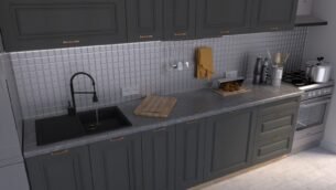 Bucătărie Maria Rame MDF Grafit Fibră 2,6m C0 - imagine 4