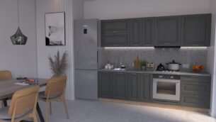 Bucătărie Maria Chenar MDF Grafit Fibră 2,6m HC - imagine 3