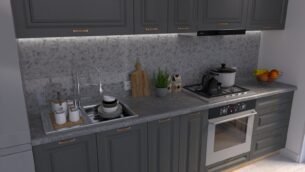 Bucătărie Maria Chenar MDF Grafit Fibră 2,6m HC - imagine 4