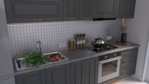 Bucătărie Maria Rame MDF Grafit Fibră 2,6m HC - imagine 4