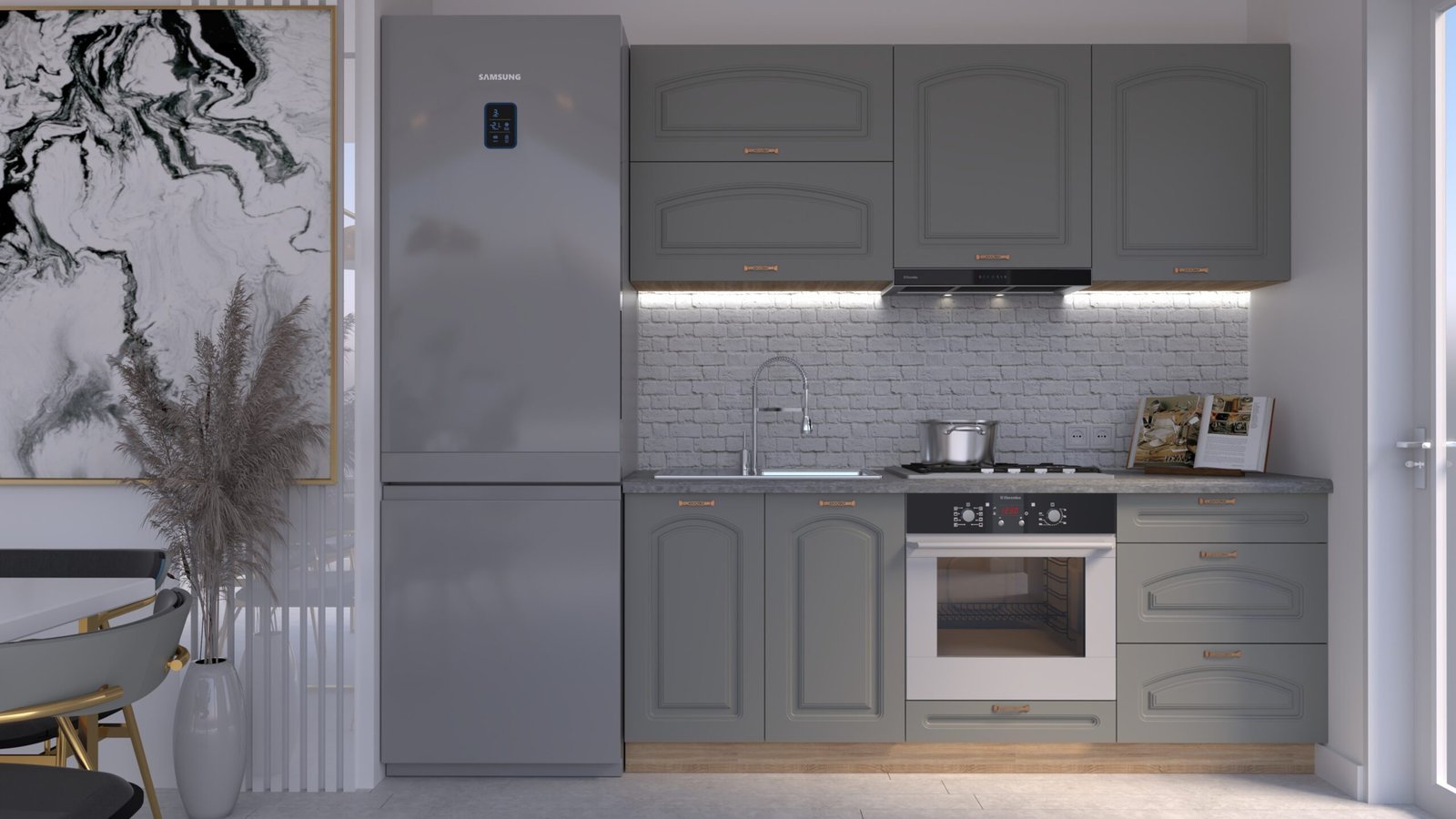 Gri-soft-2m-HC-CLNEW-scaled-1.jpg Bucătărie Maria Clasic NEW MDF Gri Soft 2,0m HC - imagine 1