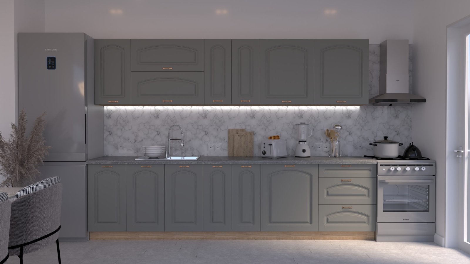 Gri-soft-3m-C0-CLNEW-scaled-1.jpg Bucătărie Maria Clasic NEW MDF Gri Soft 3,0m C0 - imagine 1