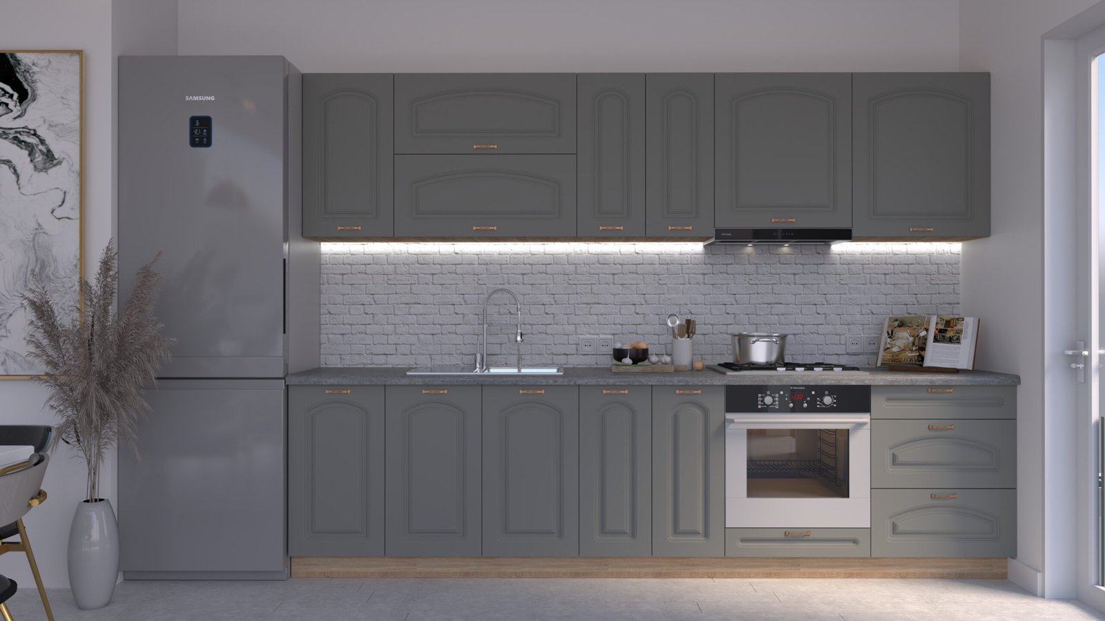 Gri-soft-3m-HC-CLNEW-scaled-1.jpg Bucătărie Maria Clasic NEW MDF Gri Soft 3,0m HC - imagine 1