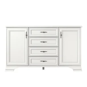 Comoda stil clasic provensal, usi si sertare, Alb, ELORA, 155 cm