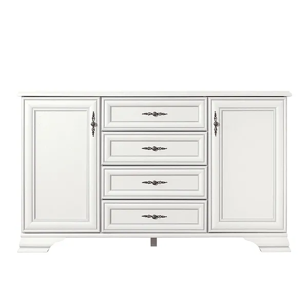 KOM2D4S Comoda stil clasic provensal, usi si sertare, Alb, ELORA, 155 cm - imagine 1