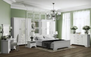 Comoda stil clasic provensal, usi si sertare, Alb, ELORA, 155 cm - imagine 3