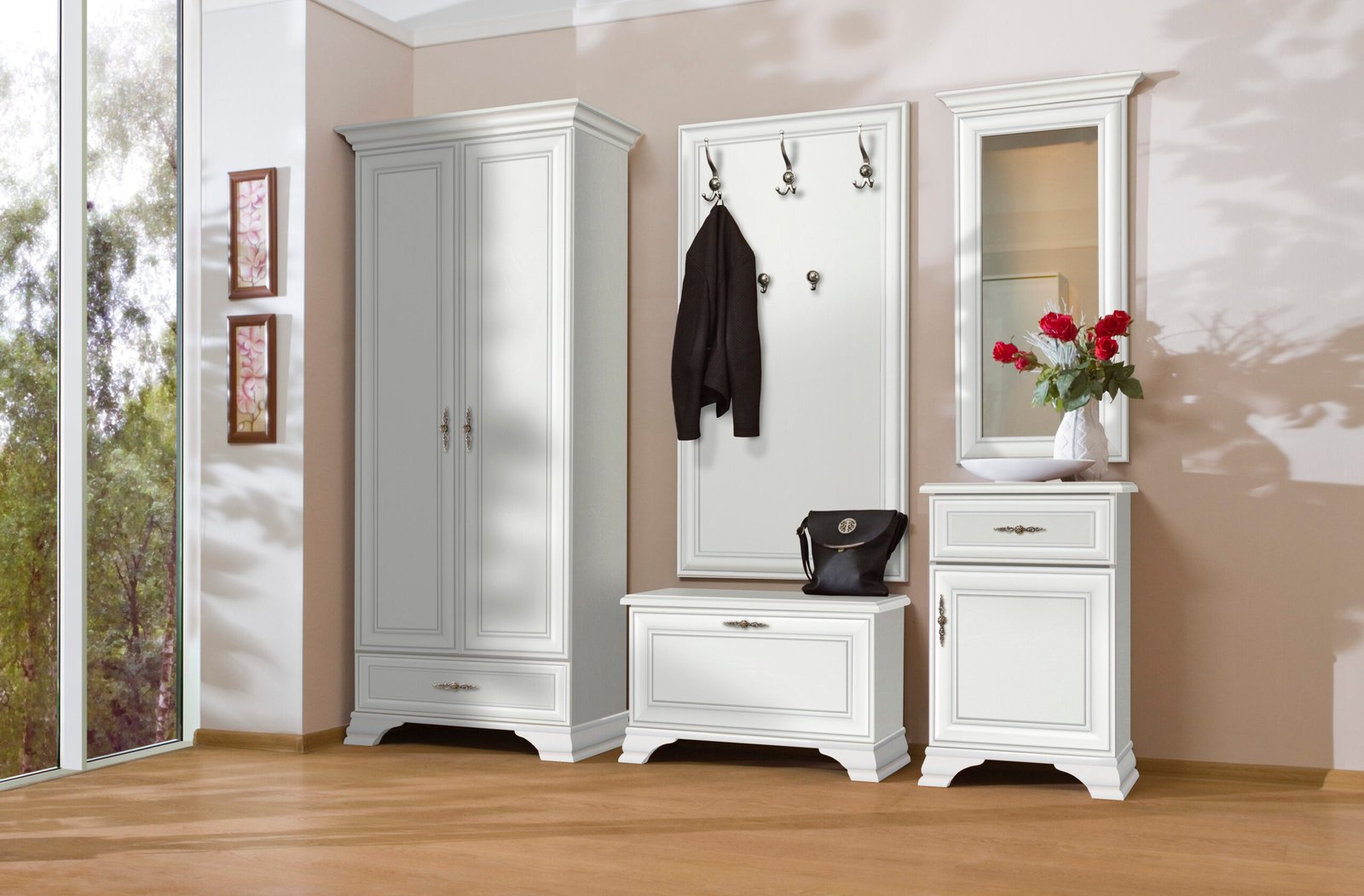 Kentuki_hall Set mobilier hol garderoba, Alb, ELORA, 250 cm - imagine 1