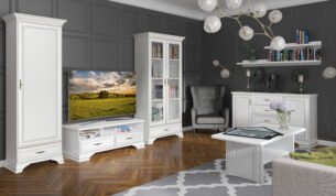 Dulap living stil clasic provensal, usa si sertar, Alb, ELORA, 70 cm - imagine 3