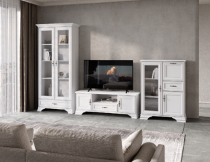 Vitrina inalta stil clasic provensal, 2 usi sticla si sertar, Alb, ELORA, 100 cm - imagine 3