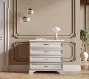 Comoda stil clasic provensal, 4 sertare, Alb, ELORA, 95 cm - imagine 2