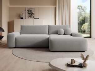 Colțar extensibil LOOP, spațiu de depozitare, 264x162 cm, culoare gri deschis, stofă boucle dens moale, stanga - imagine 3