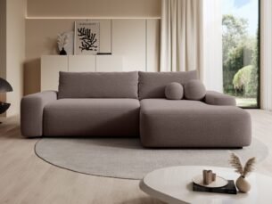 Colțar extensibil LOOP, spațiu de depozitare, 264x162 cm, culoare taupe-brun deschis, stofă boucle dens moale, stanga - imagine 3